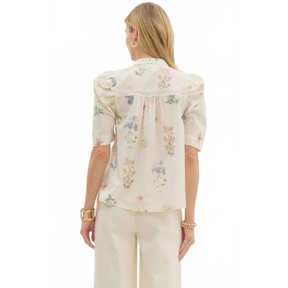NEW ENTRO grandmillenial floral print top in cream - Picture 2 of 7